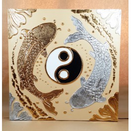 Tableau Carpe Koï Ying Yang Crème et Or / Argent - 60x60 - TB044