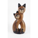 Couple de Chat assis sculpté en bois de Suar - 30x14