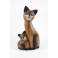 Chat et son Petit assis sculpté en bois de Suar - 30x17