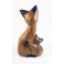 Chat et son Petit assis sculpté en bois de Suar - 30x17