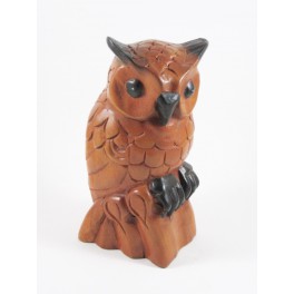 Hibou Perché sculpté en bois de Suar - 23x11