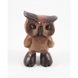 Hibou sculpté en bois de Suar - 18x10