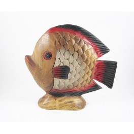 Poisson Rouge et Blanc sculpté en bois de Suar 25 X 26