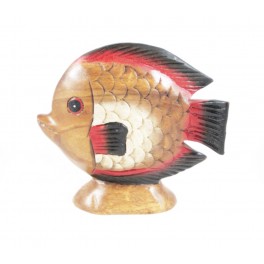 Poisson Rouge et Blanc sculpté en bois de Suar 19x21