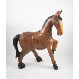 Cheval au Pas sculpté en bois de Suar - 38x29 (Gauche)