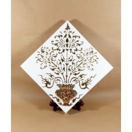 Tableau Fleur Blanc et Or - 30X30 - TB051