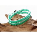 Bracelet Ethnique 2 Tours Bleu et Cristaux Vert - BR078