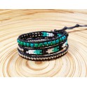 Bracelet Ethnique 3 Tours Noir, Perles et Chrysocolle - BR081