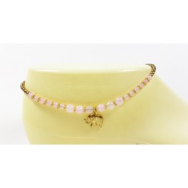 Bracelet de cheville avec perles de laiton et Quartz Rose - BRC008