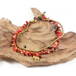 Bracelet de cheville avec perles de laiton et Corail - BRC010