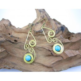 Boucles d'oreilles en Laiton et Howlite Bleu - BC041