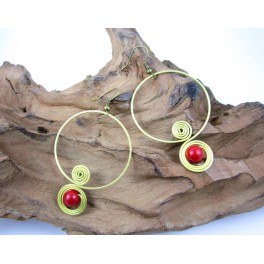 Boucles d'oreilles en Laiton et Howlite Rouge - BC044