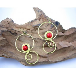 Boucles d'oreilles en Laiton et Howlite Rouge - BC046