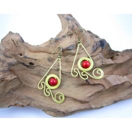 Boucles d'oreilles en Laiton et Howlite Rouge - BC047