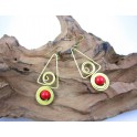 Boucles d'oreilles en Laiton et Howlite Rouge - BC048