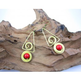 Boucles d'oreilles en Laiton et Howlite Rouge - BC048