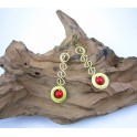 Boucles d'oreilles en Laiton et Howlite Rouge - BC051