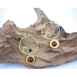 Boucles d'oreilles en Laiton et Pierre Rouge - BC063