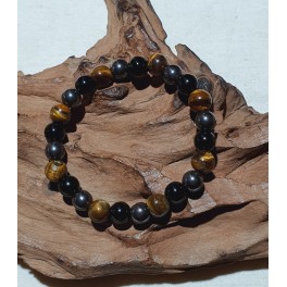 Bracelet de pierre Oeil de Tigre, Obsidienne et Hématite 8 mm