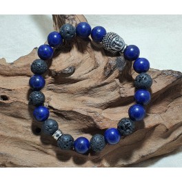 Bracelet de pierre Lapis Lazuli et pierre de Lave 10mm