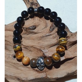Bracelet de pierre Oeil de Tigre et Obsidienne 10mm