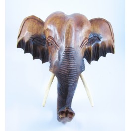 Tête d'éléphant d'Asie sculpté en bois de Suar 31X31