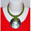 Collier Ethnique en Nacre et Tressage Vert