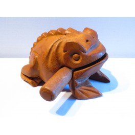 Crapaud musicale sculpté en bois de Suar 13 x 8,5