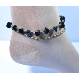 Bracelet de cheville avec perles et pierres d'onyx