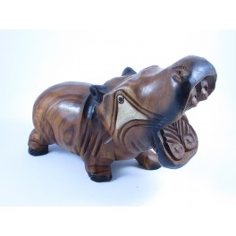 Hippopotame sculpté en bois de Suar grand modéle