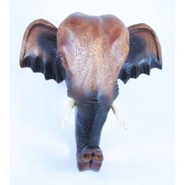 Tête d'éléphant d'Asie sculpté en bois de Suar 20X20