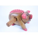 Cochon musical sculpté en bois de Suar 15 X 9