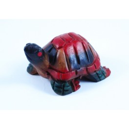 Tortue colorée sculpté en bois de Suar - 12x8