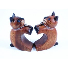 Paire de Petit chat en forme de coeur sculpté en bois de Suar