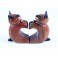 Paire de Petit chat en forme de coeur sculpté en bois de Suar