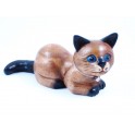 chat couché sculpté en bois de Suar - 12x23