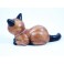 chat couché sculpté en bois de Suar - 12x23