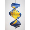 Spirale à vent en bois soleil et lune Bleu - 30x15
