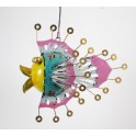 Photophore Poisson jaune bleu rose en metal