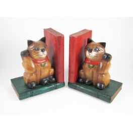 Serre-Livres Chat Maneki Neko en bois de suar