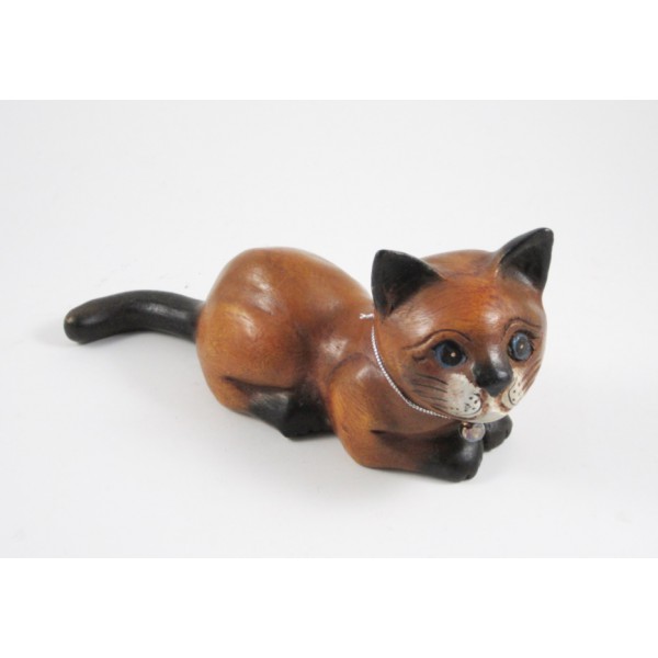 Petit chat sculpté en bois de Suar N°40 