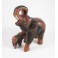 Eléphant Trompe Levée et son petit  sculpté en bois de Suar