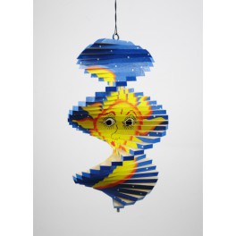 Spirale à vent en bois soleil et lune Bleu - 20x12