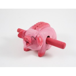 Cochon musical Rose sculpté en bois de Suar - 11x7