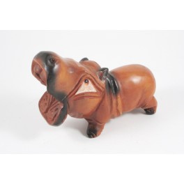 Hippopotame sculpté en bois de Suar - 16x11