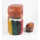 Chouette colorée et son petit sculpté en bois de Suar - 19x14