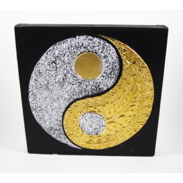 Tableau Ying Yang Noir et Or / Argent - 30X30 - TB017