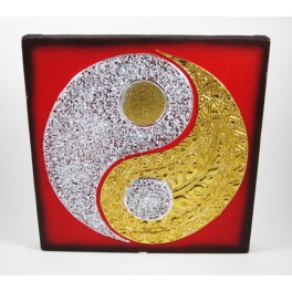 Tableau Ying Yang Rouge/Noir et Or / Argent - 30X30 - TB021