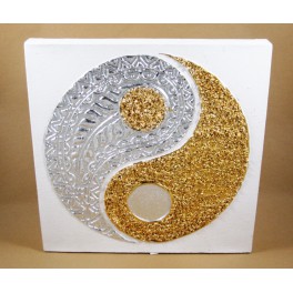 Tableau Ying Yang Blanc et Or / Argent - 30X30 - TB022