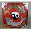 Tableau Carpe Koï Ying Yang Rouge et Or / Argent - 60x60 - TB027